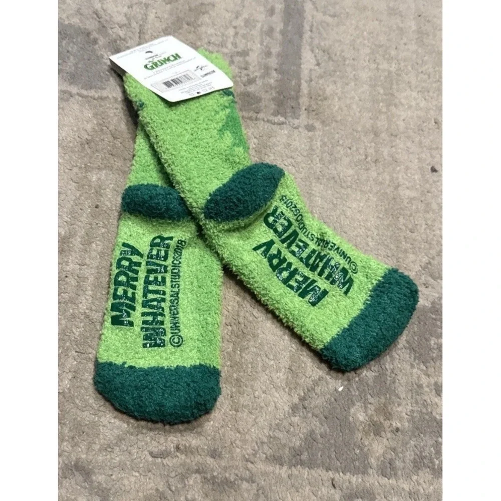 The Grinch Womens Slipper Socks 'merry Whatever' Green Non-Skid Sz 9-11 New‎